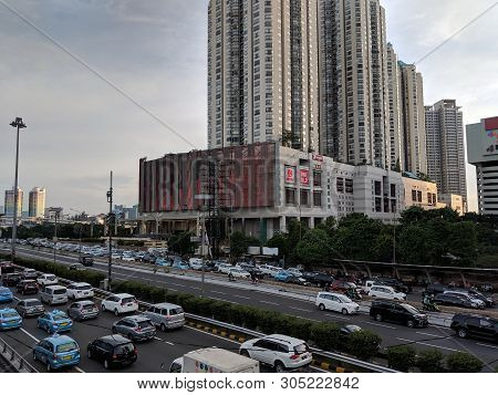 Jakarta, Indonesia - December 20, 2018 : Cityscape Of Jalan S Parman With The Background Of Skyscrap