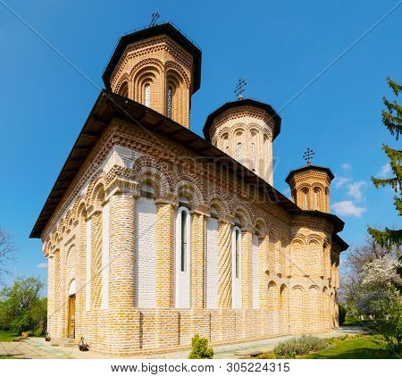 Snagov, Romania - March 30, 2019: View Of The Snagov Monastery Beautiful Architecture.