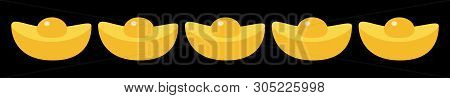 Cinese New Year Symbol Atribute. Gold Ingot Line Set. Golden Bar Icon. Greeting Card. Flat Design. B