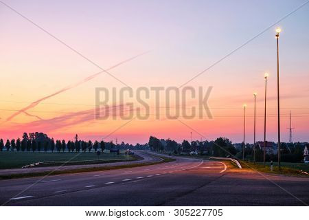 Landscape with the Image of a Country Road at sunset