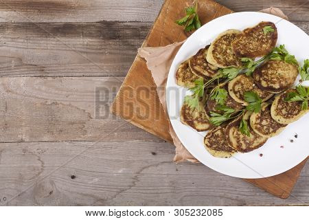 Fried Vegetarian Cutlets On A Dark Wooden Background. Dietary Diet