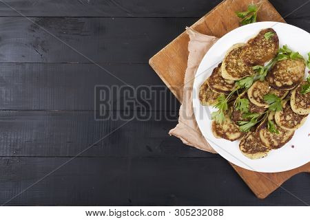 Fried Vegetarian Cutlets On A Dark Wooden Background. Dietary Diet