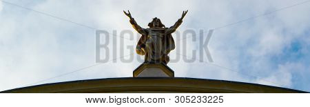 Religious Statue On The Roof Of St. Francis Church, Scutari, Albania