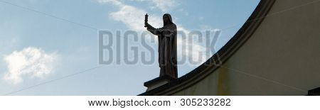 Religious Statue On The Roof Of St. Francis Church, Scutari, Albania