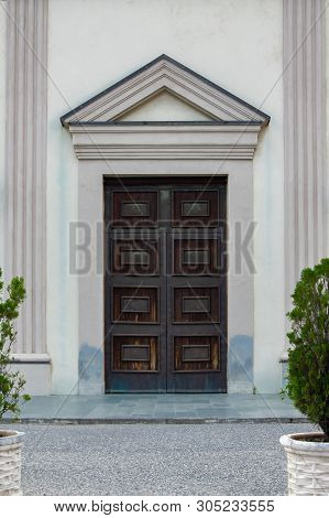 Crop View Of The Main Entrance Of St. Francis Church, Scutari, Albania