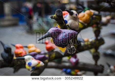 Munich, Germany - November 23, 2018 : Traditional Ceramic Souvenirs At The Viktualienmarkt Christmas