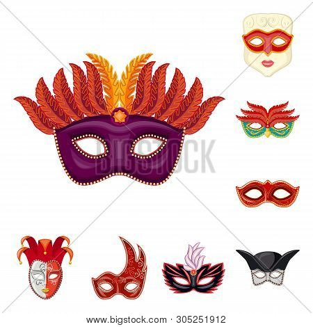 Vector Design Of Carnival And Theatrical Icon. Collection Of Carnival And Mystery Vector Icon For St