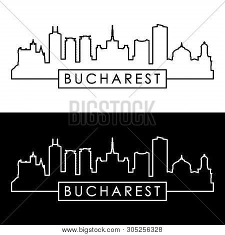 Bucharest City Skyline. Linear Style. Editable Vector File.