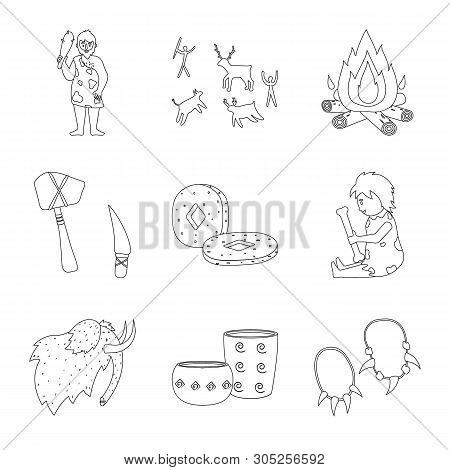 Isolated Object Of Ancient And Primitive Symbol. Set Of Ancient And Era Vector Icon For Stock.