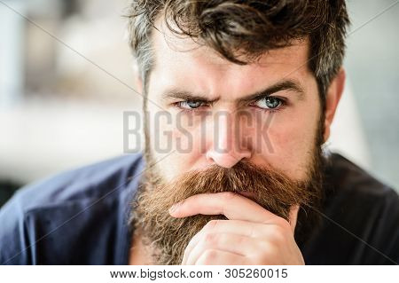 Bearded Man Feel Loneliness. Thoughtful Man Outdoor. Facial Skin Care. Brutal Male Needs Barber. Wai