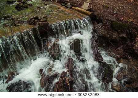 Beautiful Waterfall In The Mountains On The West Of Ukraine.