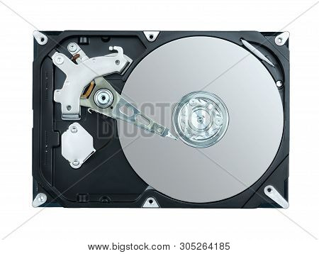 Open Hard Drive On White Backgroung, Isolate Hard Drive Inside, Isolate Hdd.