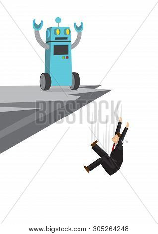 Robot Taken Over Office Worker By Throwing Him Off The Cliff. Depicts Artificial Intelligence Taking