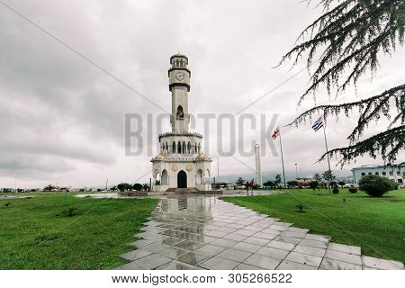Batumi, Georgia - September 10, 2018: Chacha Tower In The Daytime In Batumi, Georgia. The Fountain W