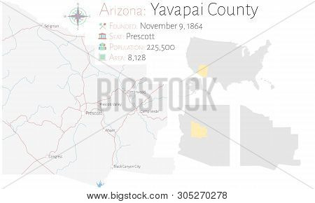 Large And Detailed Map Of Yavapai County In Arizona, Usa.