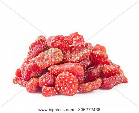 Heap Of Dried Strawberries Isolated On White Background.