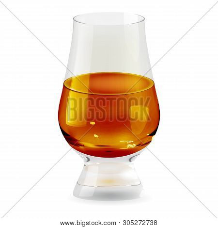 Vector Realistic Transparent And Isolated Tumbler Glass With Whiskey. Alcohol Drink Glass Icon Illus