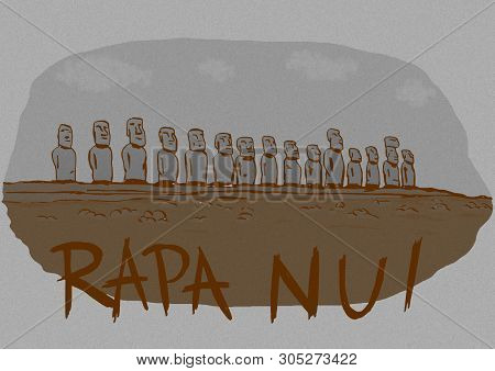 Vintage Image Of The Rapa Nui Island