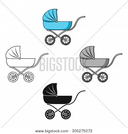 Pram Icon In Cartoon, Black Style Isolated On White Background. Baby Born Symbol Stock Vector Illust