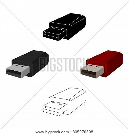 Usb Flash Drive Icon In Cartoon, Black Style Isolated On White Background. Personal Computer Accesso