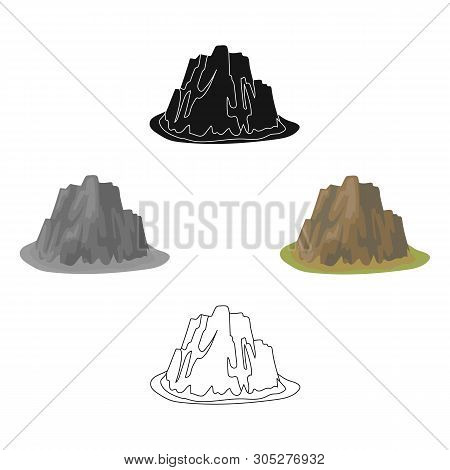 High Steep Mountain With Grass The Dark Colors With Sharp Spikes.different Mountains Single Icon In 
