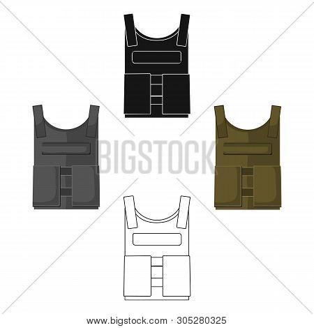 Army Bulletproof Vest Icon In Cartoon, Black Style Isolated On White Background. Military And Army S