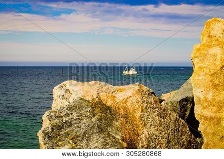 Seascape With Stone Breakwater, Bleik Village, Andoya Island, Vesteralen Archipelago.