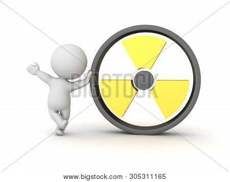 3D Character Leaning On Radioactive Symbol