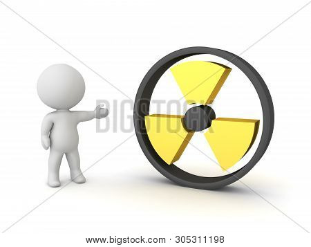 3D Character Showing Radioactive Danger Symbol