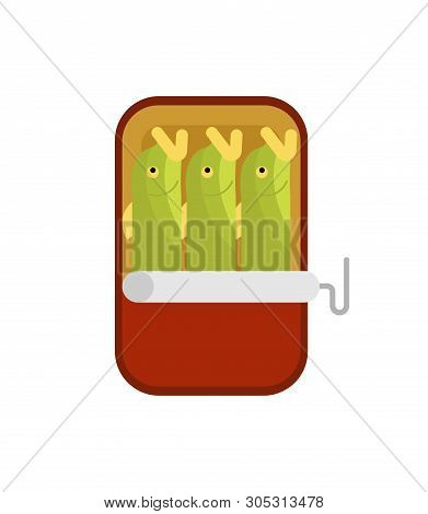 Canned Fish Isolated. Preserve Piscine tinned Goods. Vector Illustration