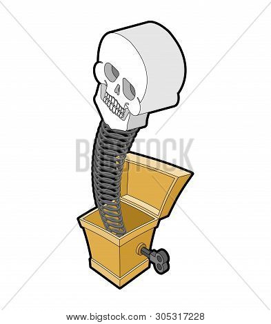 Skull Out Of Prank Box. Funny Prize Skeleton. Toy For Halloween
