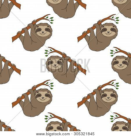 Colored Seamless Pattern With Cute Cartoon Character. Simple Flat Vector Illustration Isolated On Wh