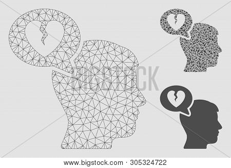 Mesh Divorce Thinking Man Model With Triangle Mosaic Icon. Wire Frame Triangular Mesh Of Divorce Thi