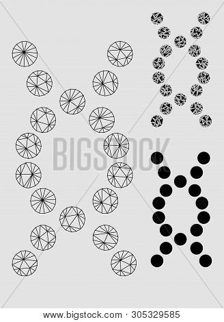 Mesh Dna Helix Model With Triangle Mosaic Icon. Wire Frame Polygonal Mesh Of Dna Helix. Vector Mosai