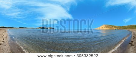 Sandy Beach Morning Landscape, Narta Lagoon, Vlore, Albania. Multi Shots Stitch High-resolution Pano