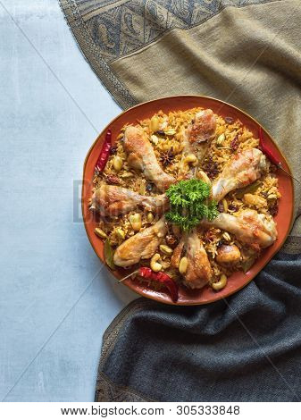 Chicken Makbous Al-thahera, Traditional Food In Arabian Region.