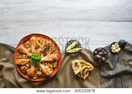 Chicken Makbous Al-thahera, Traditional Food In Arabian Region.