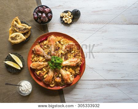 Chicken Makbous Al-thahera, Traditional Food In Arabian Region.