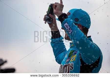 June 02, 2019 - Long Pond, Pennsylvania, USA: Kyle Busch (18) wins the Pocono 400 at Pocono Raceway in Long Pond, Pennsylvania.