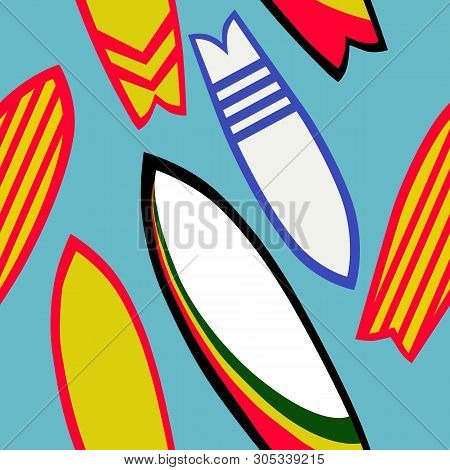 Retro Surfboards Seamless Pattern, Surfing Surface Pattern Background Surf And Summer Repeat Pattern