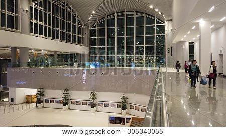 Istanbul, Turkey - April 19, 2019: Lobby With Escalator Of New Istanbul International Airport, Istan