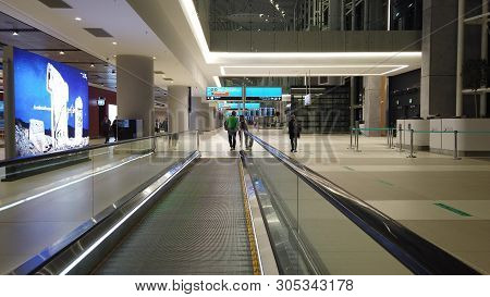 Istanbul, Turkey - May 7, 2019: Travelators For Quicker Transfer In Istanbul International Airport, 