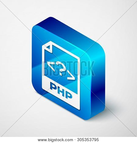 Isometric Php File Document Icon. Download Php Button Icon Isolated On White Background. Php File Sy