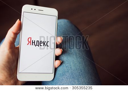 Saint Petersburg, Russia - May 14, 2019: Logo Of The Russian It Company Yandex On The Smartphone Scr