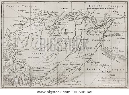 Карта бассейна Амазонки (неисследованных притоки Амазонки сообщил французский исследователь Пол Marcoy). По unident