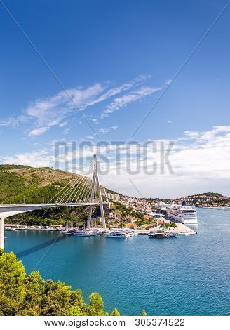 Panorama Of Impressive Franjo Tudman Bridge In Dubrovnik, Croatia
