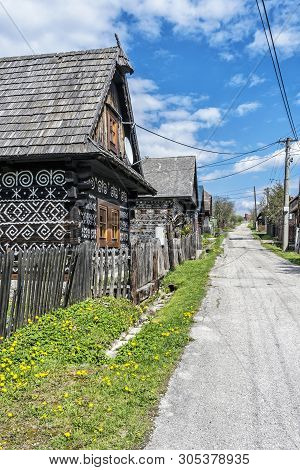 Painted Folk Houses, Cicmany Village, Slovak Republic. Architectural Theme. Travel Destination.