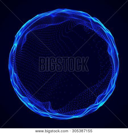 Futuristic Sphere Of Multiple Points. Abstract Wormhole. Illustration In Space Style. 3D Rendering.