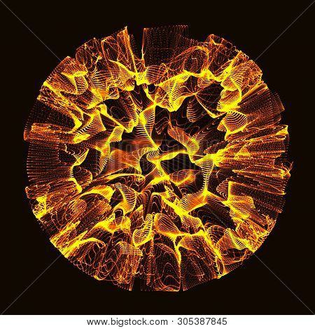 Futuristic Sphere Of Multiple Points. Abstract Wormhole. Illustration In Space Style. 3D Rendering.