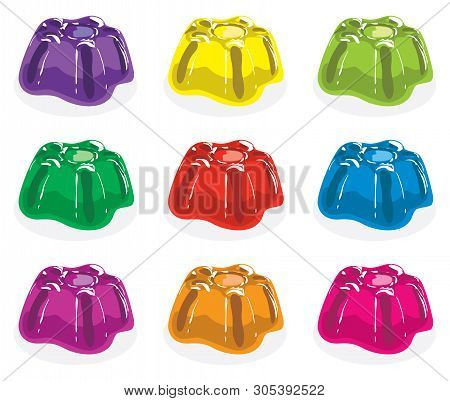 Vector Colorful Gelatin Jelly Assortment Isolated On White Background